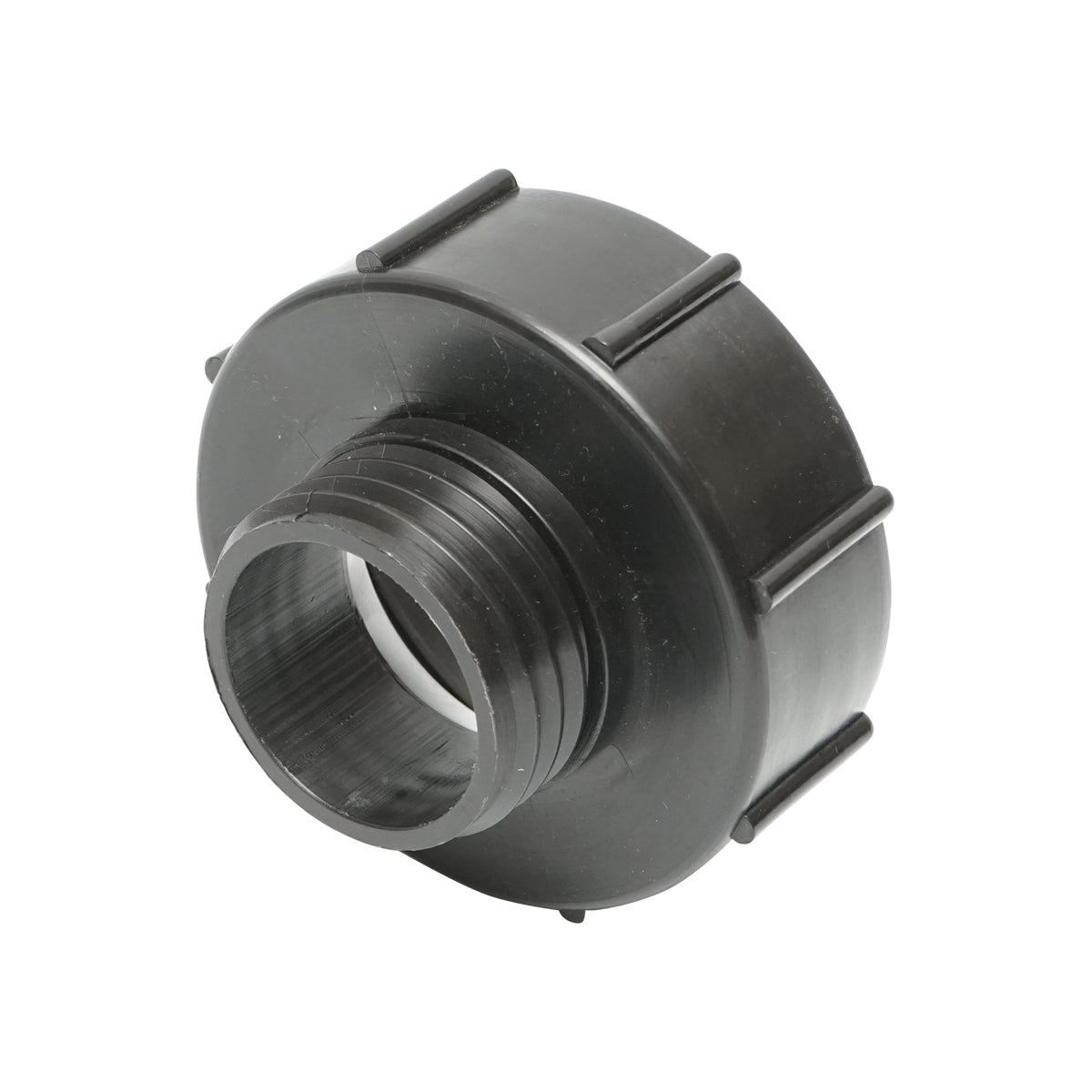 Adattatore IBC riduzione S100x8 da 3 a 2, filetto interno S100x8, filetto esterno S60x6.