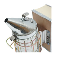 Affumicatore per api in acciaio galvanizzato con cilindro, scudo termico e soffietto in pelle, 190 mm