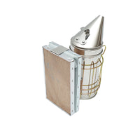 Affumicatore per api in acciaio inox con cilindro, scudo termico e soffietto in pelle, 160 mm