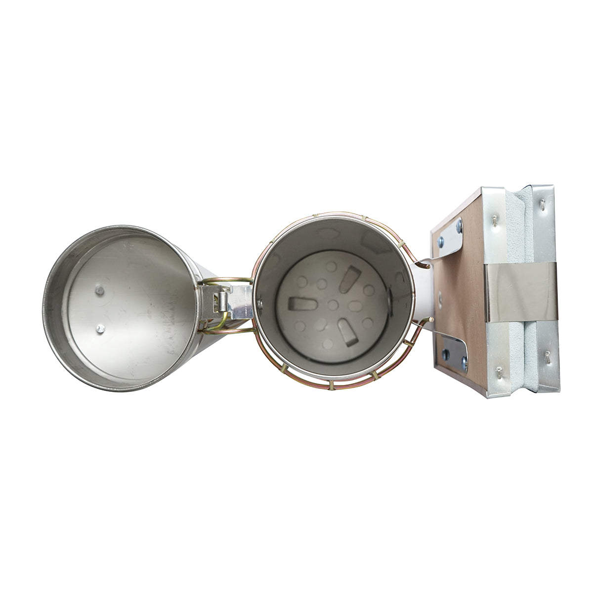 Affumicatore per api in acciaio inox con cilindro, scudo termico e soffietto in pelle, 160 mm