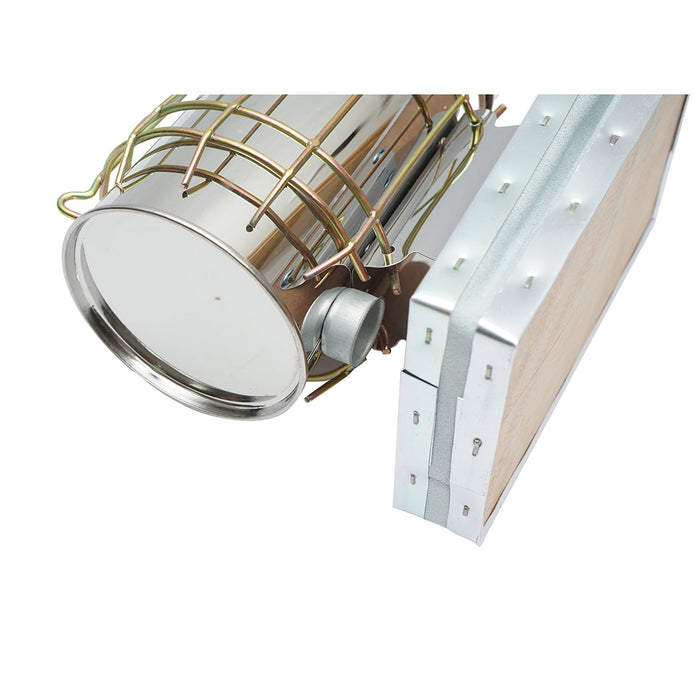 Affumicatore per api in acciaio inox con cilindro, scudo termico e soffietto in pelle, 160 mm