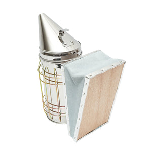 Affumicatore per api in acciaio inox con cilindro, scudo termico e soffietto in pelle, 190 mm