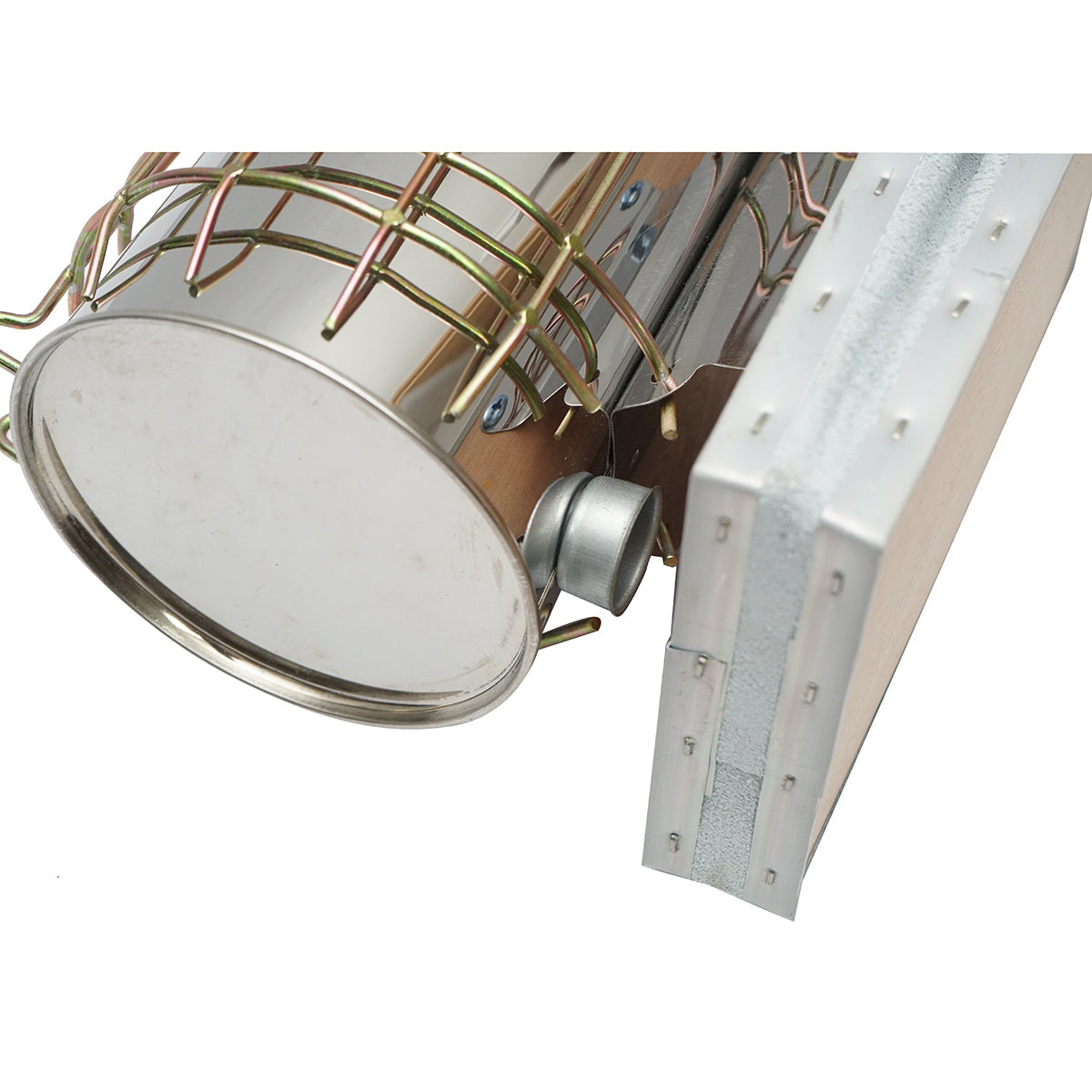 Affumicatore per api in acciaio inox con cilindro, scudo termico e soffietto in pelle, 230 mm