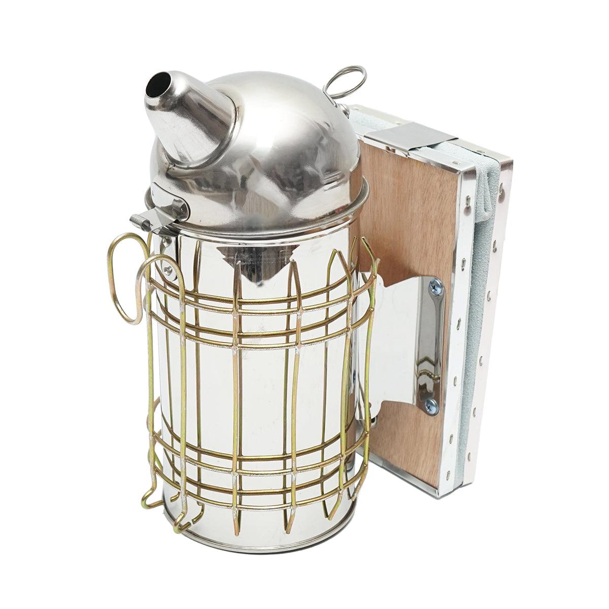 Alveare Fumatore Attrezzature Apicoltura Affumicatore per api in acciaio inox con Cilindro Con Scudo Termico e soffietto in pelle, 160 mm