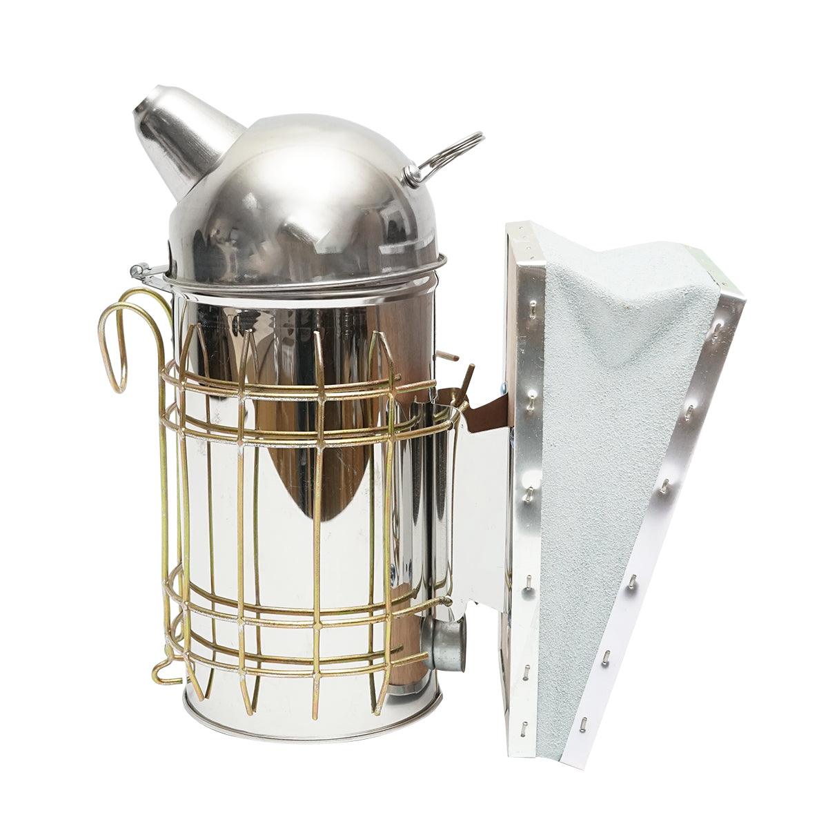 Alveare Fumatore Attrezzature Apicoltura Affumicatore per api in acciaio inox con Cilindro Con Scudo Termico e soffietto in pelle, 160 mm