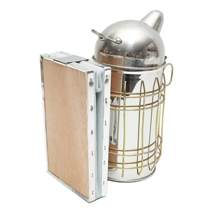 Alveare Fumatore Attrezzature Apicoltura Affumicatore per api in acciaio inox con Cilindro Con Scudo Termico e soffietto in pelle, 160 mm