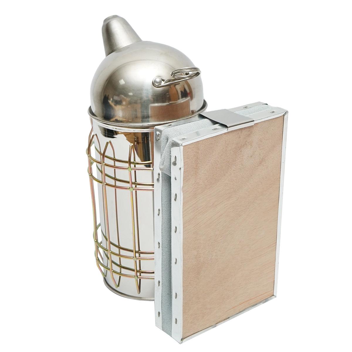 Alveare Fumatore Attrezzature Apicoltura Affumicatore per api in acciaio inox con Cilindro Con Scudo Termico e soffietto in pelle, 250 mm