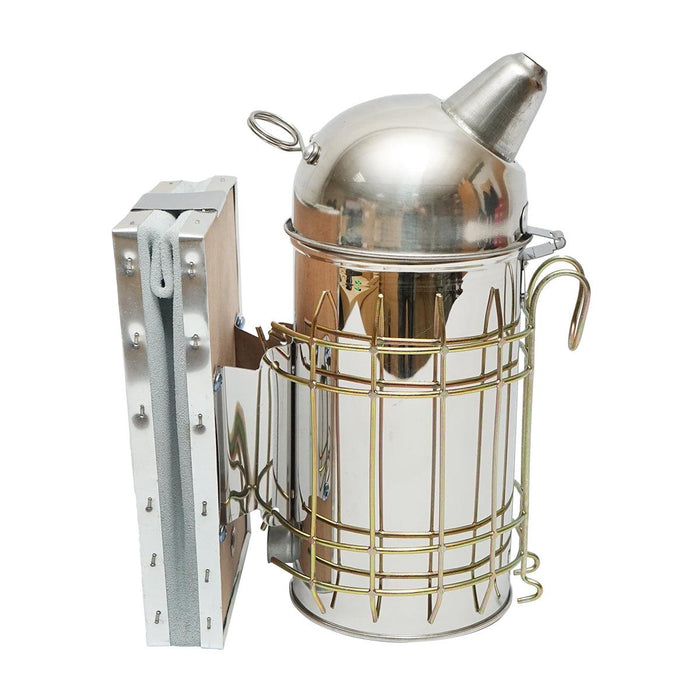 Alveare Fumatore Attrezzature Apicoltura Affumicatore per api in acciaio inox con Cilindro Con Scudo Termico e soffietto in pelle, 250 mm