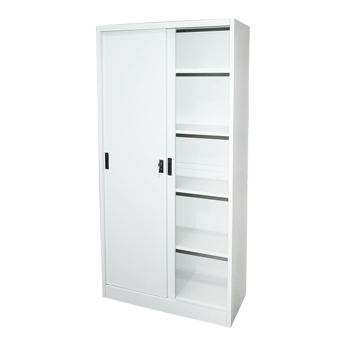 Armadio metallico con 2 ante scorrevoli sicure e 4 ripiani 1900x900x400mm.