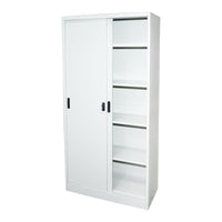 Armadio metallico con 2 ante scorrevoli sicure e 4 ripiani 1900x900x400mm.