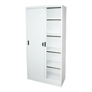 Armadio metallico con 2 ante scorrevoli sicure e 4 ripiani 1900x900x400mm.