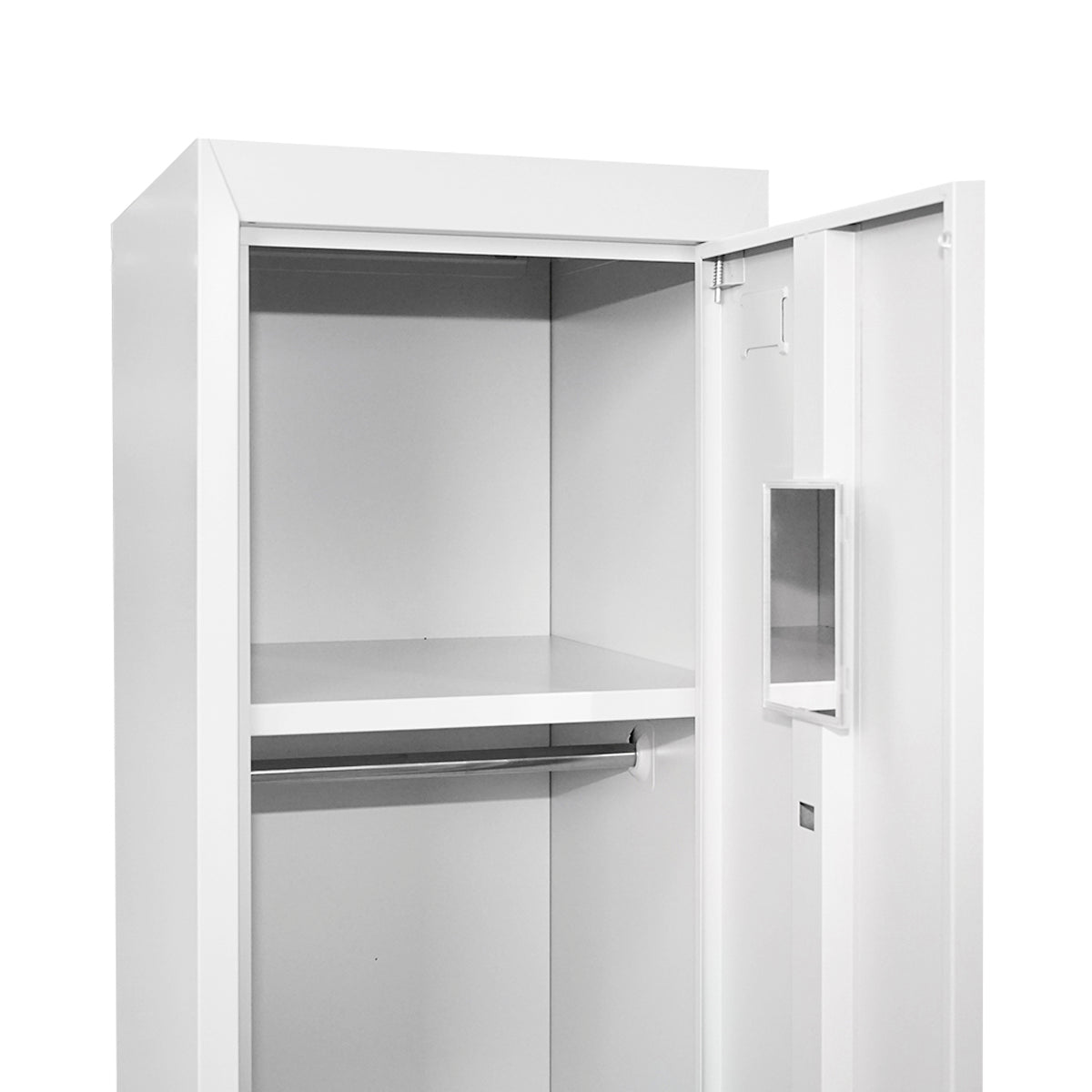 Armadio metallico doppio tipo spogliatoio 1800x450x380mm con anta sicura, 2 ripiani, barra, specchio e ventilazione, grigio Breckner Germany.