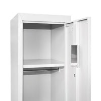 Armadio metallico doppio tipo spogliatoio 1800x450x380mm con anta sicura, 2 ripiani, barra, specchio e ventilazione, grigio Breckner Germany.