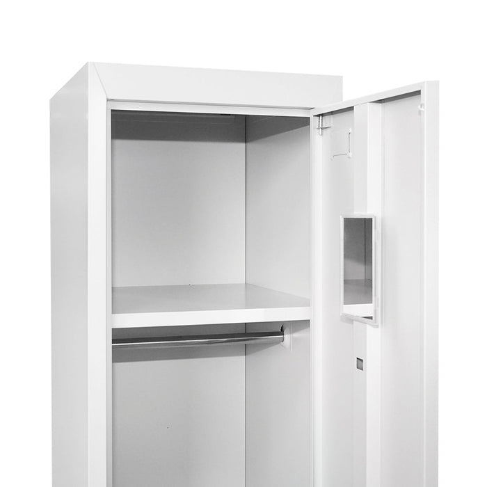 Armadio metallico doppio tipo spogliatoio 1800x450x380mm con anta sicura, 2 ripiani, barra, specchio e ventilazione, grigio Breckner Germany.