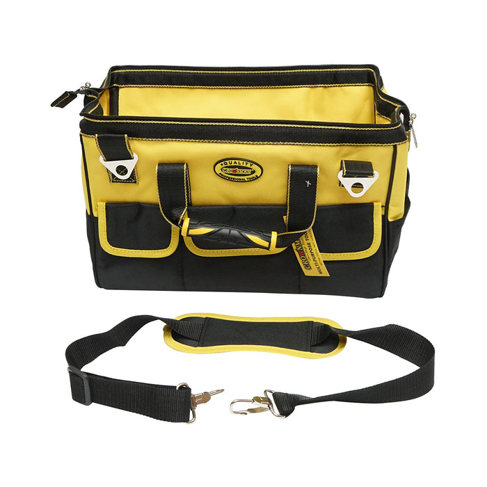 Borsa per attrezzi con 14 tasche, materiale tessile, tracolla, manici in gomma 410x240x300mm Crownman