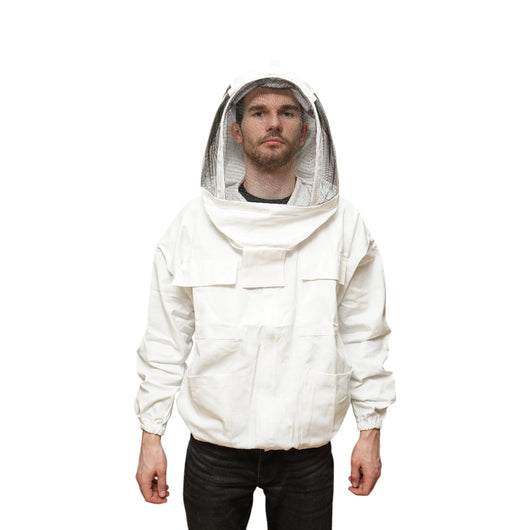 Camicetta apicola bianca con maschera protettiva tipo cappuccio, taglia L