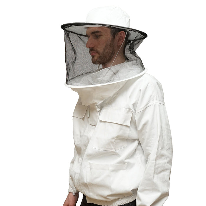 Camicetta apicola bianca con maschera protettiva, taglia XL.