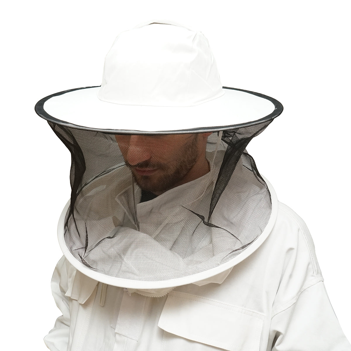 Camicetta apicola bianca con maschera protettiva, taglia XL.