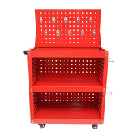 Carrello metallico su ruote con 3 ripiani e pannello con supporti per attrezzi 660x360x1080mm
