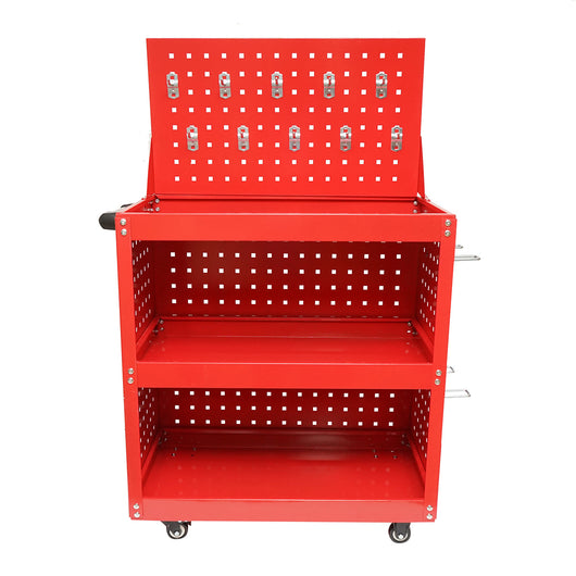 Carrello metallico su ruote con 3 ripiani e pannello con supporti per attrezzi 660x360x1080mm