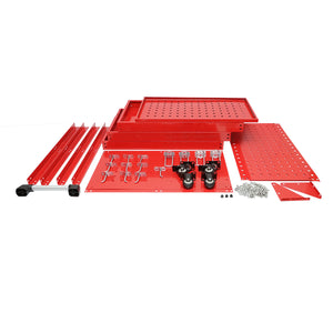 Carrello metallico su ruote con 3 ripiani e pannello con supporti per attrezzi 660x360x1080mm