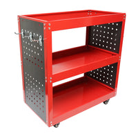 Carrello metallico su ruote con 3 ripiani e supporti per attrezzi 670x370x730mm