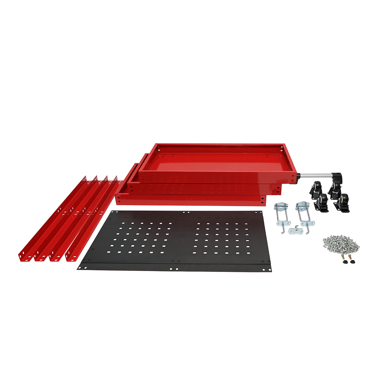 Carrello metallico su ruote con 3 ripiani e supporti per attrezzi 670x370x730mm