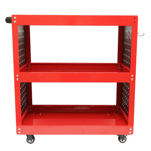 Carrello metallico su ruote con 3 ripiani e supporti per attrezzi 670x370x730mm