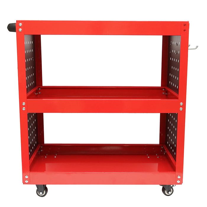 Carrello metallico su ruote con 3 ripiani e supporti per attrezzi 670x370x730mm