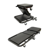 Carrello/Sedile Pieghevole per Officina 2 in 1 con Ruote Girevoli