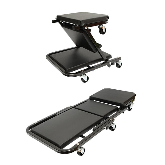 Carrello/Sedile Pieghevole per Officina 2 in 1 con Ruote Girevoli