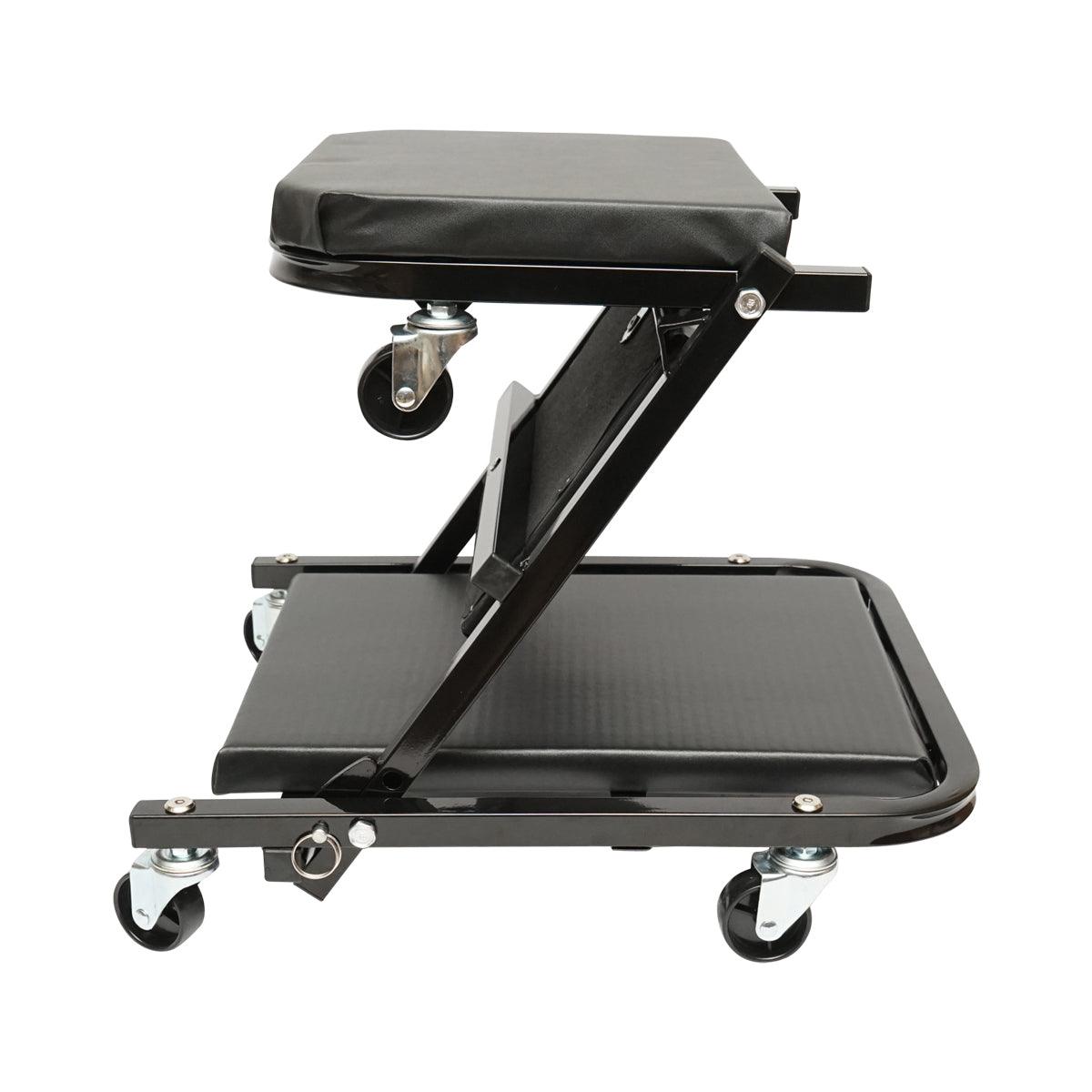 Carrello/Sedile Pieghevole per Officina 2 in 1 con Ruote Girevoli