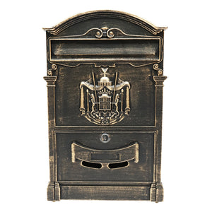 Cassetta postale antica dorata 410X260X90mm con 2 chiavi e accessori di fissaggio