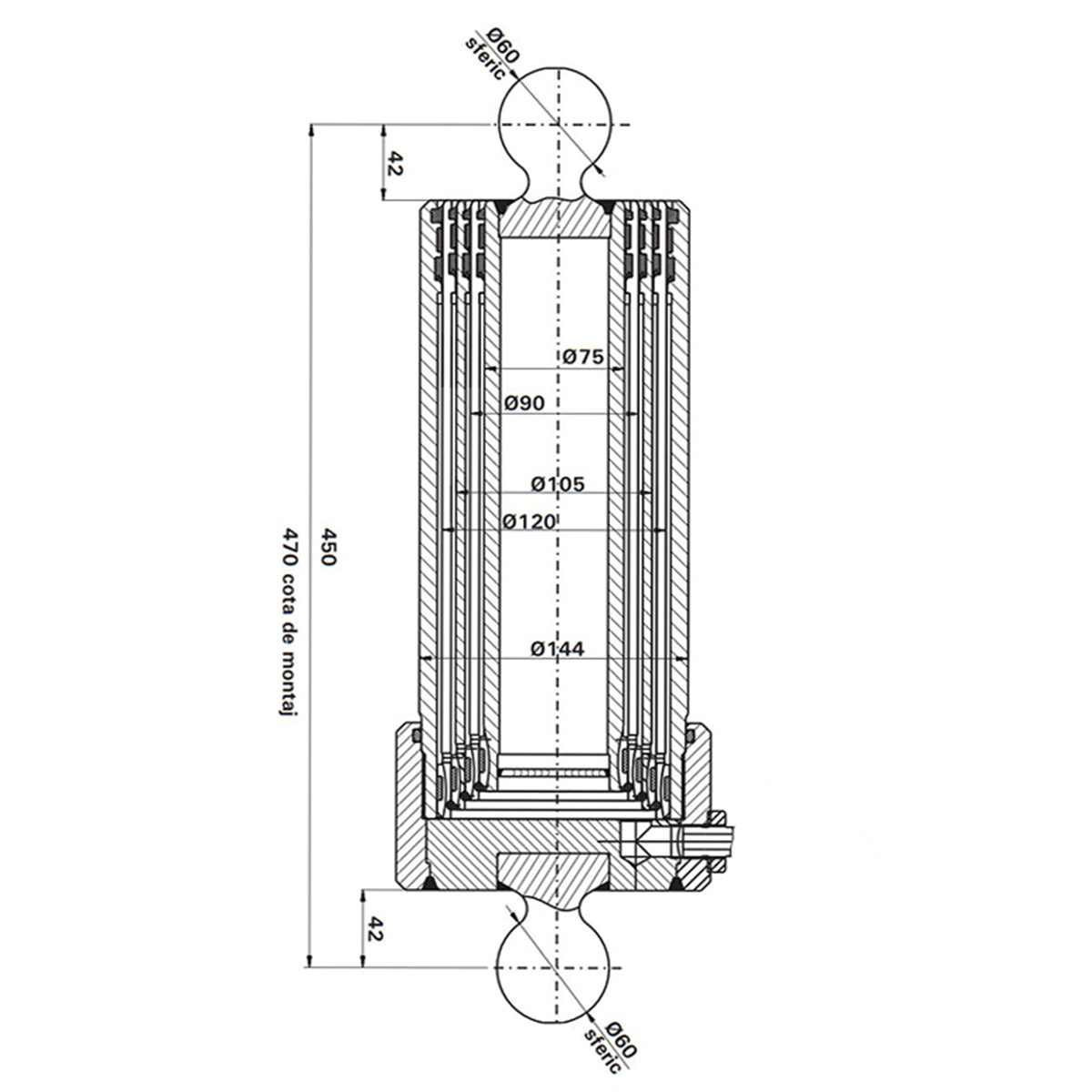 CILINDRO IDRAULICO PER RIBALTAMENTO RIMORCHIO 7 TON CON CORSA A 4 GRADINI