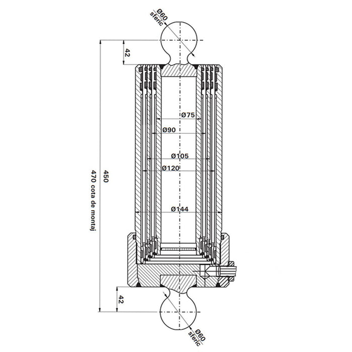 CILINDRO IDRAULICO PER RIBALTAMENTO RIMORCHIO 7 TON CON CORSA A 4 GRADINI