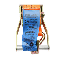 Cinghia di ancoraggio merci 10m x 50mm 5T, Cinghia a cricchetto e gancio