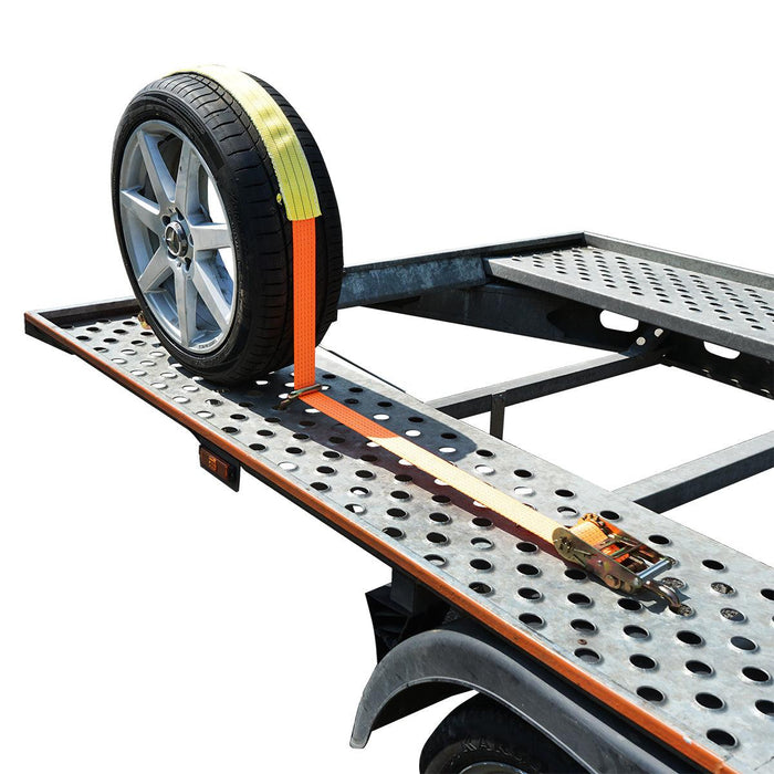 Cinghia di ancoraggio per fissaggio ruota 2,5 M Cinghia di ancoraggio per ruota auto 2,5 m, con ganci e cricchetto