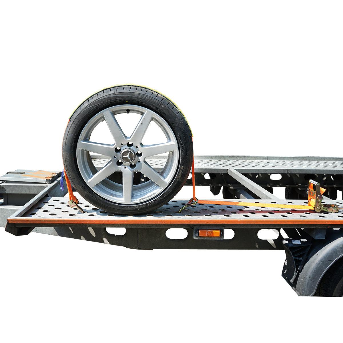 Cinghia di ancoraggio per fissaggio ruota 2,5 M Cinghia di ancoraggio per ruota auto 2,5 m, con ganci e cricchetto