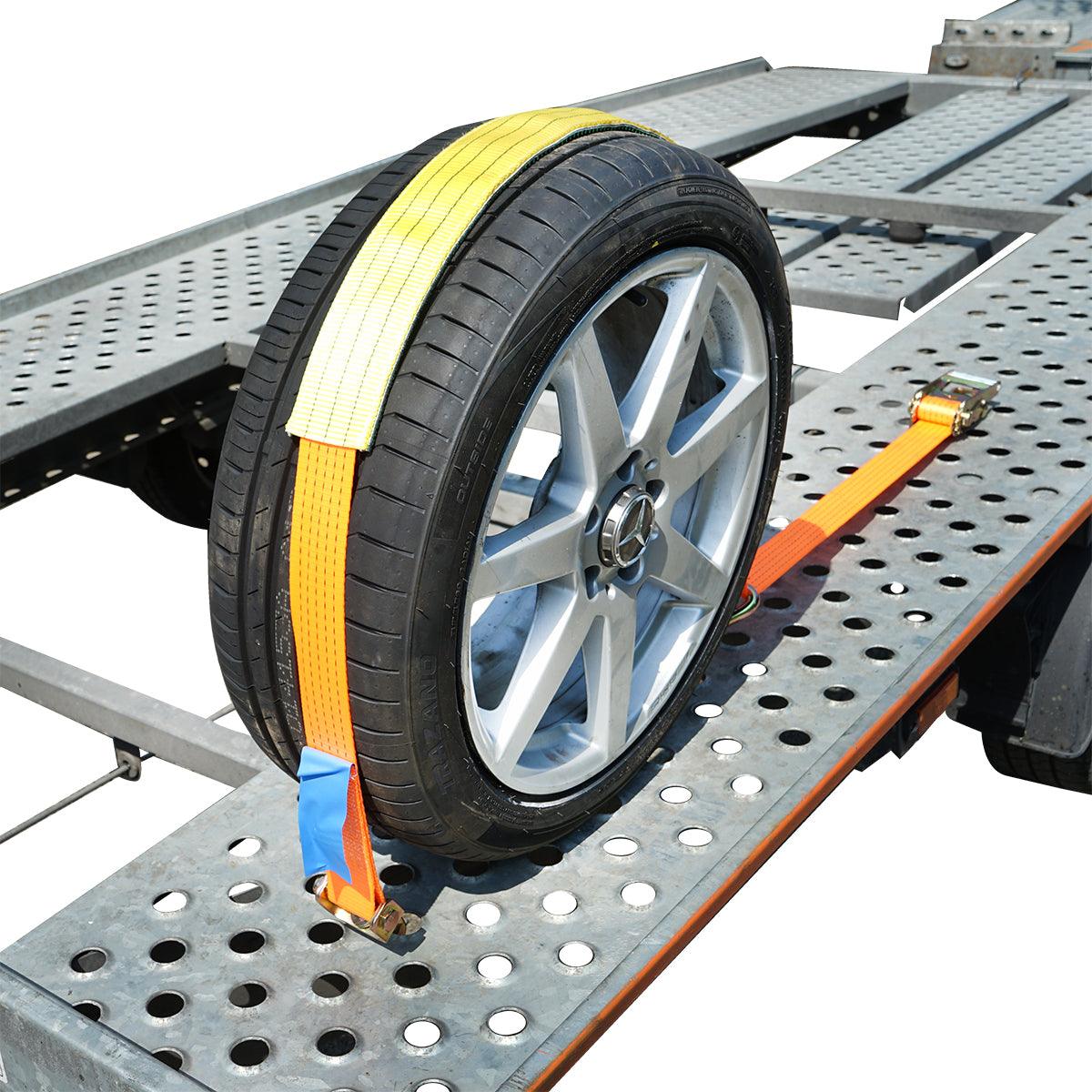 Cinghia di ancoraggio per fissaggio ruota 2,5 M Cinghia di ancoraggio per ruota auto 2,5 m, con ganci e cricchetto