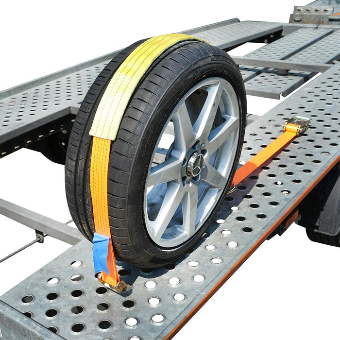 Cinghia di ancoraggio per fissaggio ruota 2,5 M Cinghia di ancoraggio per ruota auto 2,5 m, con ganci e cricchetto