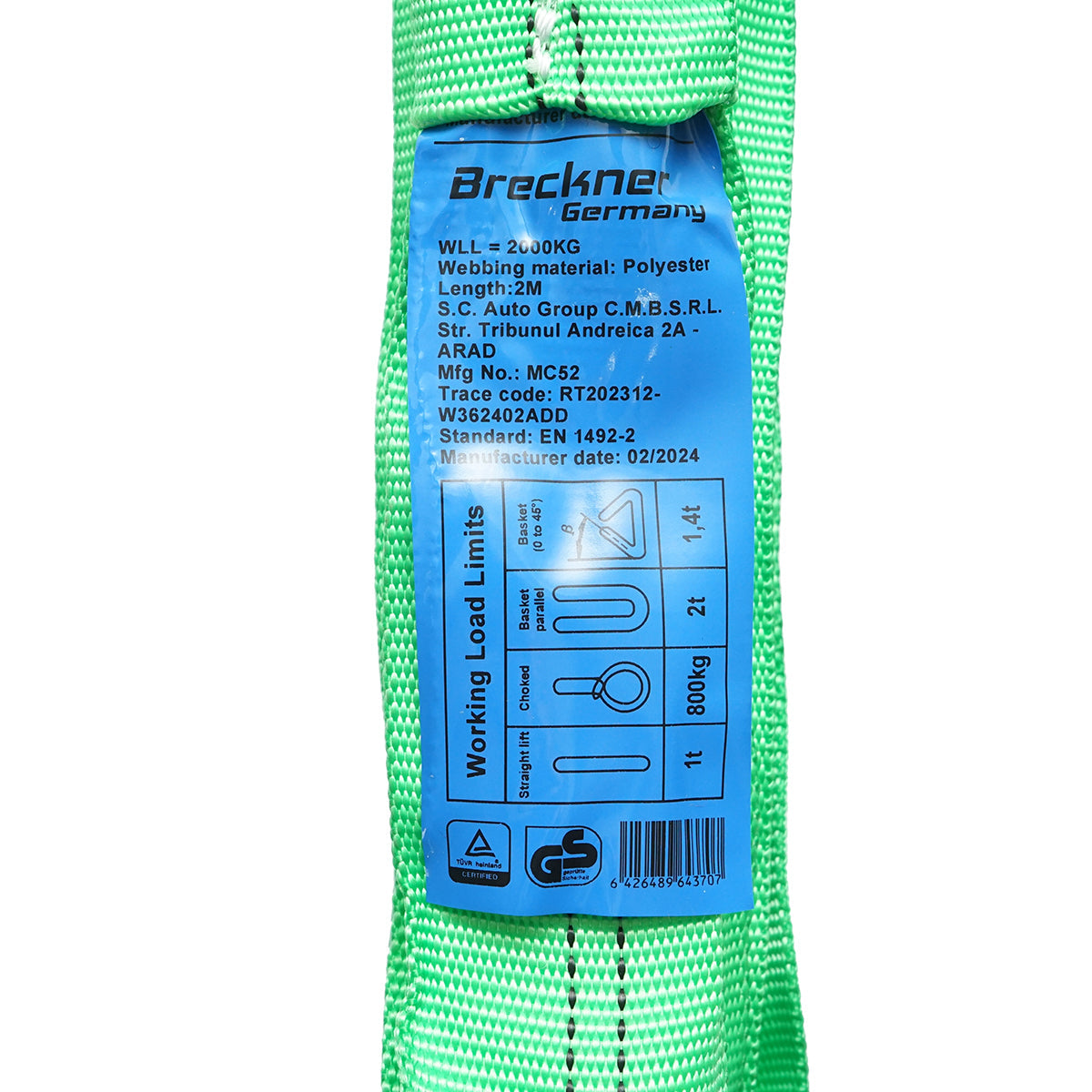 Cinghia di sollevamento 2mx45mm 2T