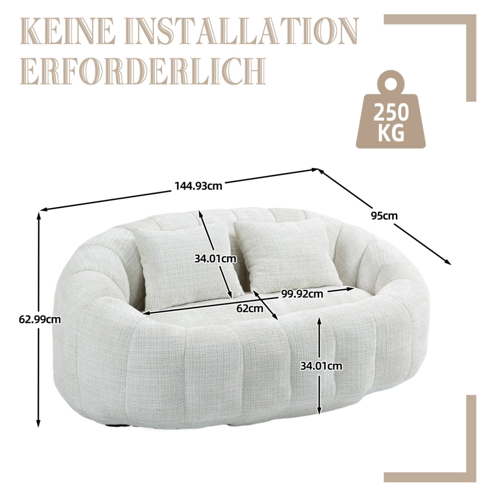 Divano sacco 150x95x63 cm con imbottitura in schiuma; chenille beige