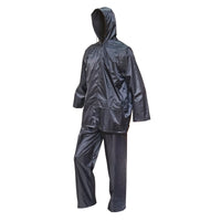 Completo impermeabile taglia M con cappuccio e pantaloni in poliestere e PVC, blu navy Breckner Germany