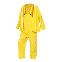 Completo impermeabile taglia M con cappuccio e salopette in poliestere e PVC, giallo Breckner Germany