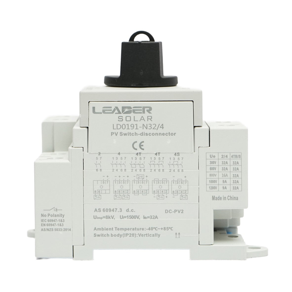 Comutatore di carico, interruttore on/off per sistemi fotovoltaici 4P, 32A, 1500kV Leader