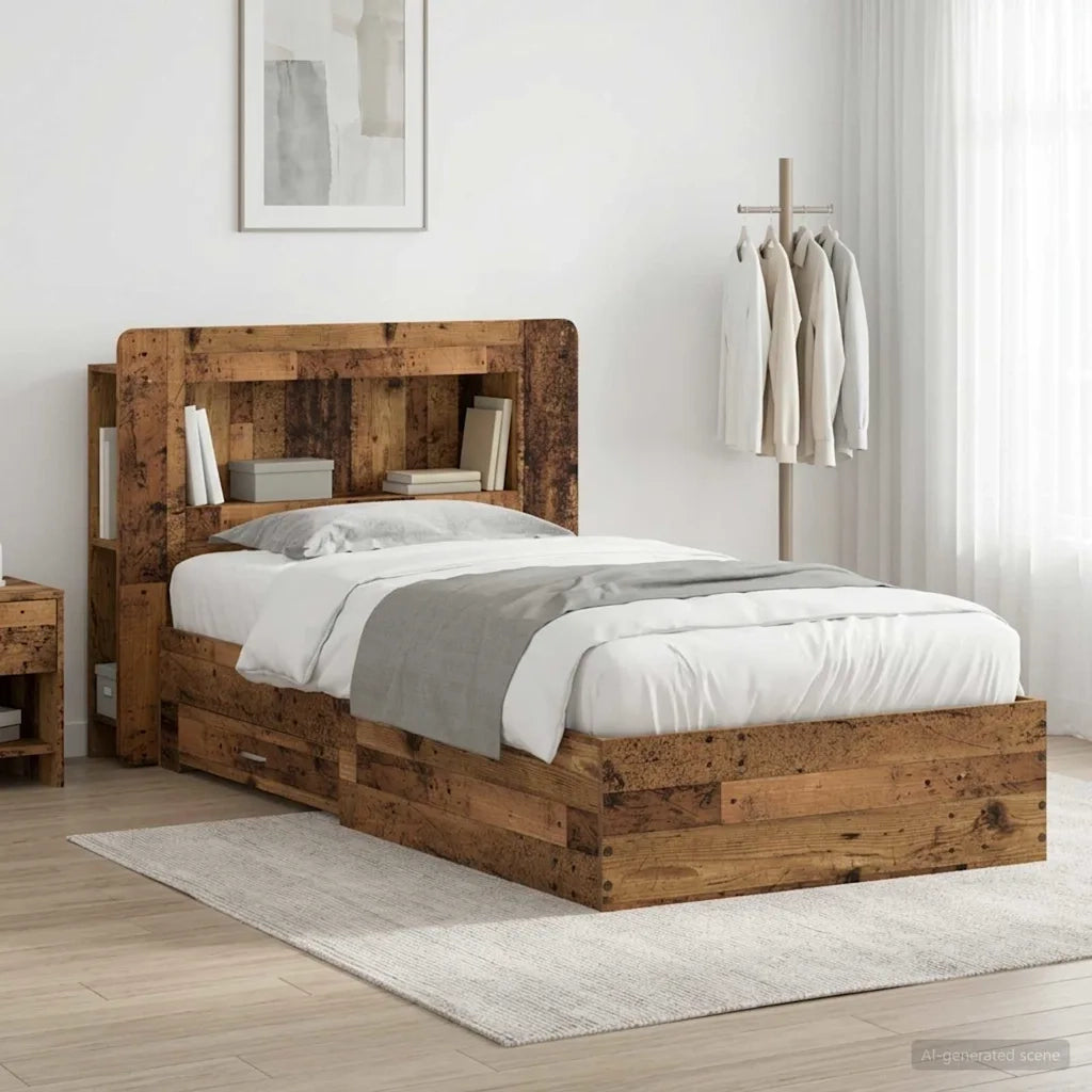 Telaio del letto con storage Legno antico 100 x 200 cm