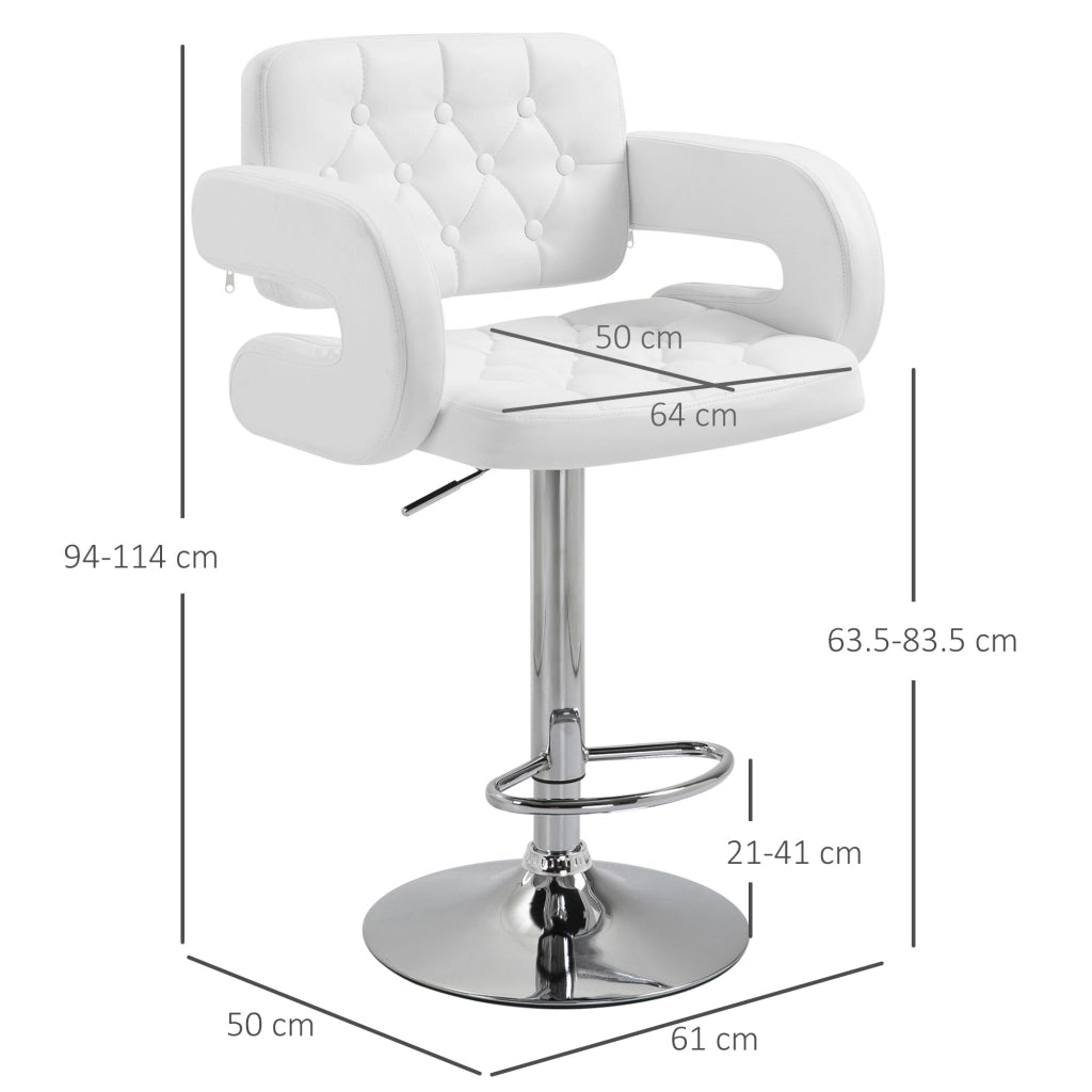 Sgabello Bar con Schienale e Braccioli ¨C zephmum ¨C Pelle Bianca, Struttura in Acciaio, Altezza Regolabile