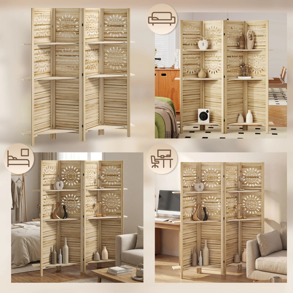 Libreria divisorio 4 pannelli con 3 ripiani ¨C zephmum ¨C legno di paulownia 160x170 cm