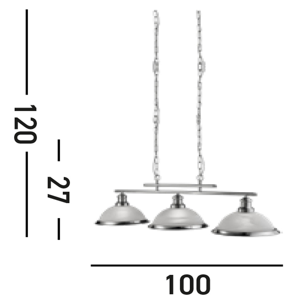 Lampadario Contemporaneo Bistro Acciaio Argento Vetro 3 Luci E27