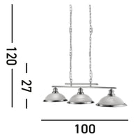 Lampadario Contemporaneo Bistro Acciaio Argento Vetro 3 Luci E27